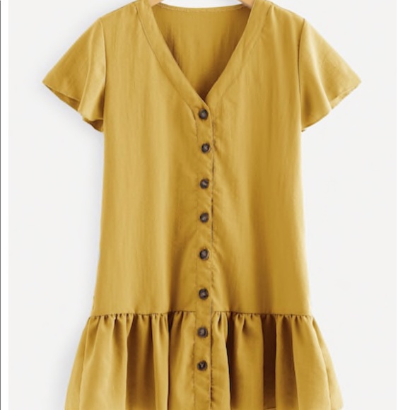 Button Detail Ruffle Hem Dress - Picture 2 of 3